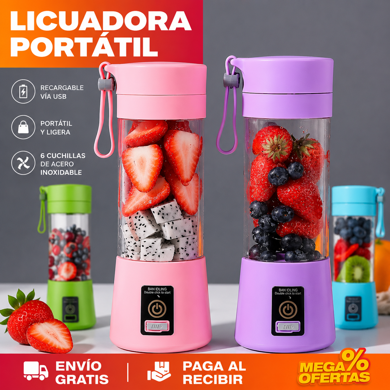 LICUADORA PORTÁTIL 2 EN 1